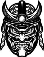 Traditional japanese warrior mask expression demonic face black and white vector japanese glyph soldier