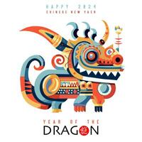 Chinese New Year 2024, year of the Dragon. Chinese zodiac dragon in  flat modern style , isolated background vector, Translate Happy New Year vector