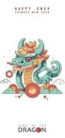 Chinese New Year 2024, year of the Dragon. Chinese zodiac dragon in  flat modern style , isolated background vector, Translate Happy New Year vector