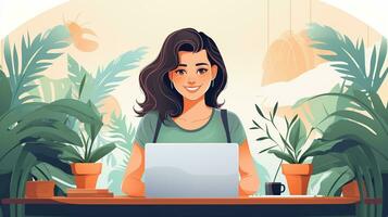 AI generated Working from home ai generated 2D cartoon illustration photo