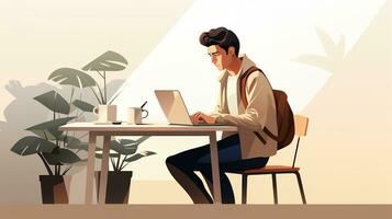 AI generated College student typing laptop ai generated 2D cartoon illustration photo