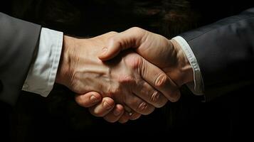 AI generated Businessmen agree shaking hands ai generated close-up image background photo