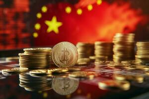 AI generated China finance focus Stock market investment with coin, flag analysis photo