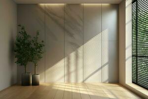 AI generated Soothing modernity Empty room interior with natural tones, 3D rendering photo