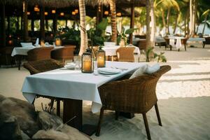 AI generated Tropical ambiance Summer open air luxury restaurant at an exotic hotel photo