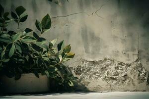 AI generated Organic contrast Plant against a weathered and textured concrete surface photo