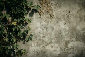 AI generated Urban nature blend Weathered concrete surface harmonizing with a plant photo