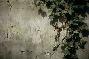 AI generated Concrete charm Weathered surface complemented by the presence of plant photo