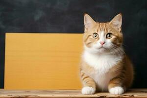 AI generated Cute tabby feline showcases charm alongside a blank whiteboard backdrop photo