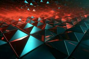AI generated Geometric abstraction 3D rendering of complex structure, glowing pixel triangles photo