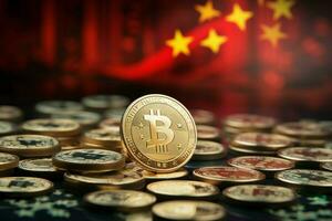 AI generated Market trends in Asia Stock investment with coin, China flag photo