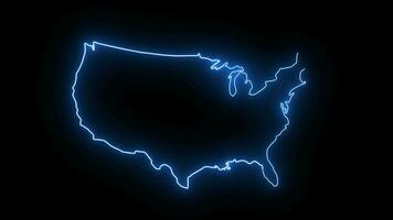 animato americano carta geografica icona con un' raggiante neon effetto video