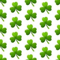 Seamless pattern with white background and green clover. Vector illustration in cartoon style
