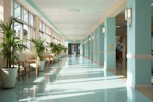 AI generated interior of hospital hallway photo