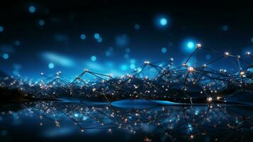 AI generated Blue dotted connect lines with dots background photo