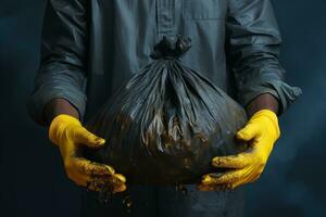 ai generado un limpiador es participación un basura bolso foto