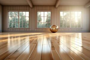 AI generated Big hall with wooden floor and ball photo