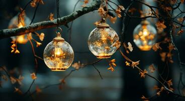AI generated Christmas lights on the tree branches photo
