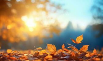 AI generated Autumn leaves on a field photo