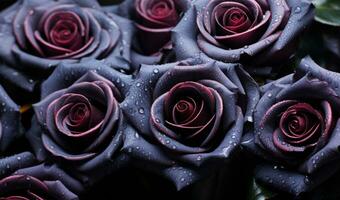 AI generated Dark red roses with water dew drops photo