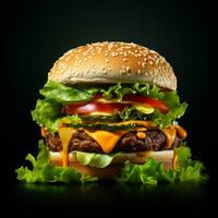 AI generated Hamburger on black background photo