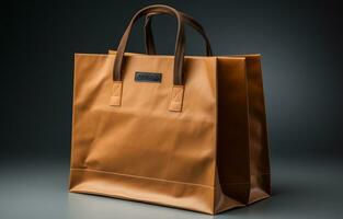 AI generated Brown paper grocery bag mockup. photo