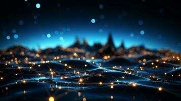AI generated blue dotted connect lines with dots background photo