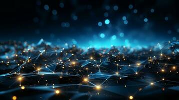 AI generated Futuristic blue dots background with a dynamic wave. 3d rendering. photo