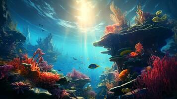 AI generated Blue ocean surface seen from underwater photo