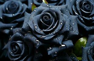 AI generated Beautiful dark black rose with water dew drops photo