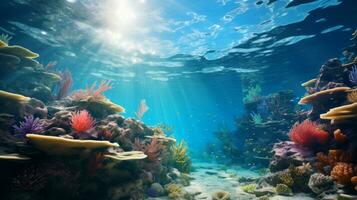 AI generated Blue ocean surface seen from underwater photo