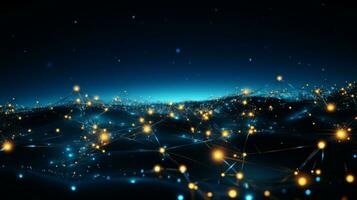 AI generated Futuristic blue dots background with a dynamic wave. 3d rendering. photo