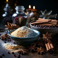 AI generated Baking with cinnamon on the background photo