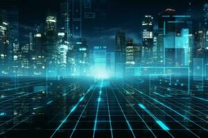 AI generated Digital cyberspace with particles and Digital data network connections concept photo