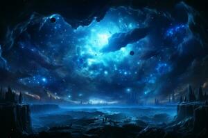 AI generated Blue space background with stars and light photo