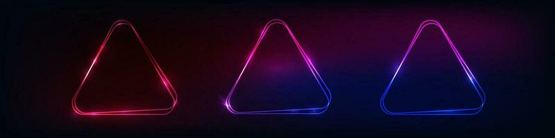 Set of neon double frames with shining effects vector