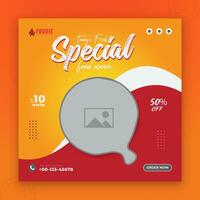 Special pizza and food menu social media post Design with red and orange color shape vector