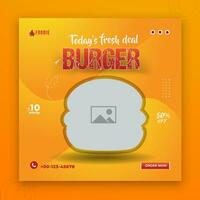 Special burger and food menu social media post Design with red and orange color shape vector