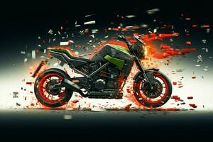 AI generated Pixel perfection Trails behind a heavy bike create dynamic imagery photo