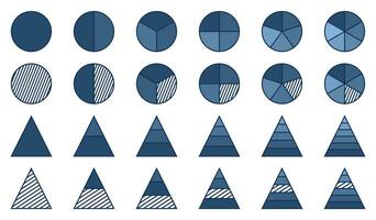 conjunto de diagrama o división iconos redondo y triángulo diseño aislado en blanco antecedentes. vector para web, aplicación, plantilla, ui