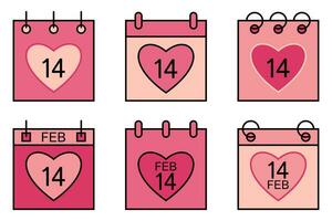 pink valentine's day calendar icon collection, with heart symbol. flat design isolated on white background. vector illustration