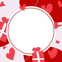 Happy valentines day greeting card background. vector free copy space area with heart and gift box elements. red design for posters, social media, web, banners.