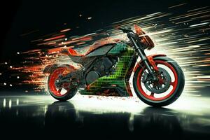 AI generated Bike in motion Pixel trails enhance the sense of speed photo