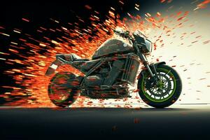 AI generated Pixelated motion Trails behind a heavy bike, dynamic pixel effect photo