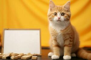 AI generated Playful orange cat near a whiteboard, exuding cuteness and charm photo