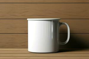 AI generated Simple mockup White enamel mug in 3D rendering blank template photo