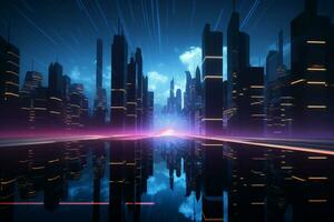 AI generated Intriguing 3D illustration a futuristic cyber cityscape illuminated in darkness photo