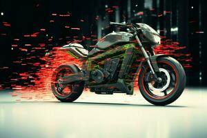 AI generated Pixelated speed Trails behind a heavy bike create dynamic visual photo