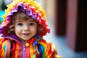 ai generado un niño vestido en un arco iris atuendo ai generado foto
