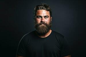 AI generated A mid age bearded man studio shot on a dark background. AI generated photo